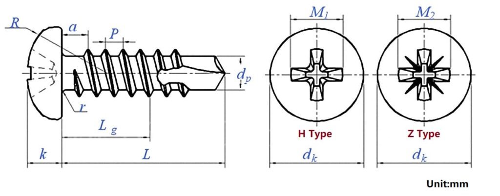 Self drilling Screws Pan Head DIN7504M Drawing-1