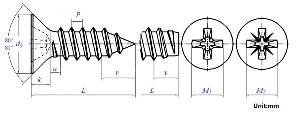Self tapping Screws Flat Head DIN7982 Drawing-1