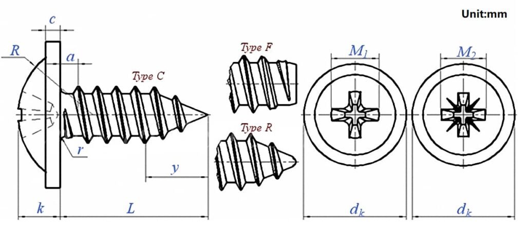 Self tapping Screws Phillips Truss Head DIN968 Drawing