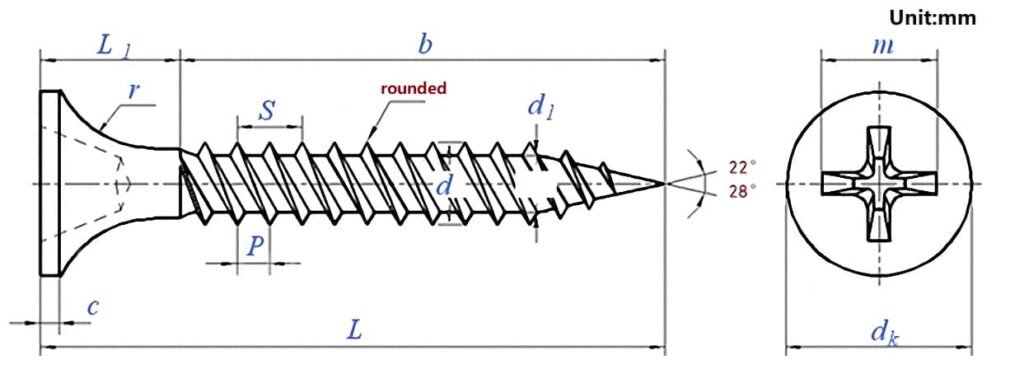 Wood Screws Phillips Drywall Screws GB14210 Drawing