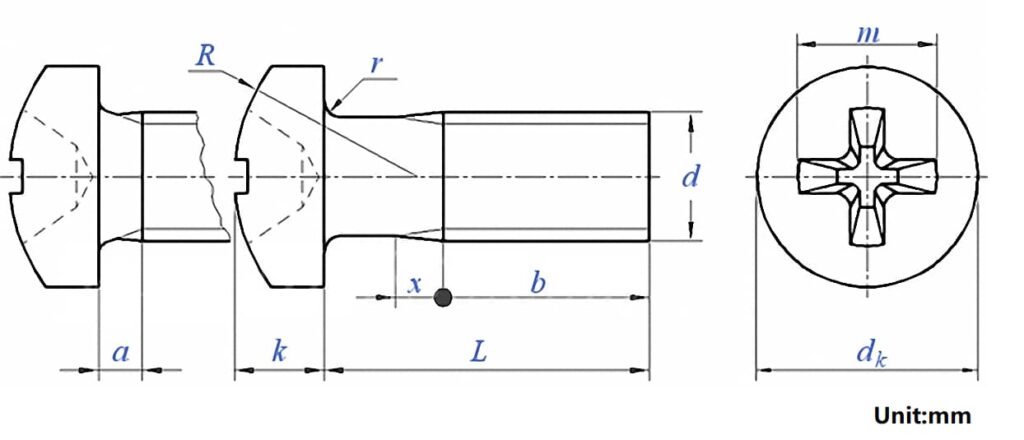 Machine Screws Phillips Pan Head GB823 Drawing