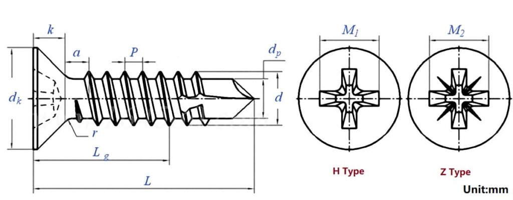 Self-drilling Screws Flat Head DIN7504O Drawing-1