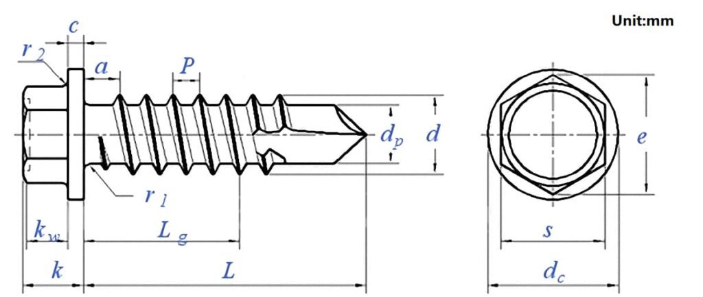 Self drilling Screws Hex Washer Head DIN7504K Drawing-1