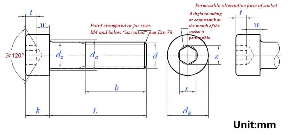 Socket Head Cap Screws DIN912 Drawing