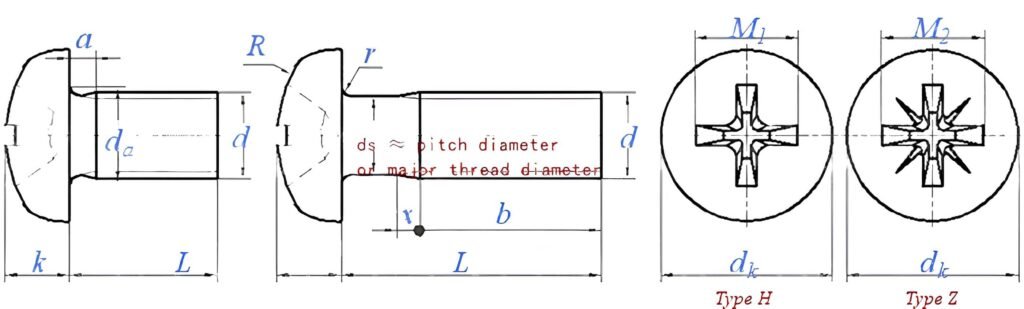 ISO 7045 Stainless Steel Pan Head Machine Screws Drawing